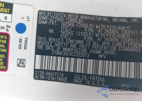 2012 Toyota Sienna Le V6 8 Passenger from USA, damaged, VIN 5TDKK3DCXCS203973